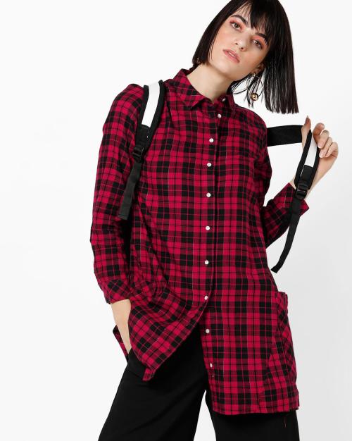 Checked Shirt Dress with Patch Pockets