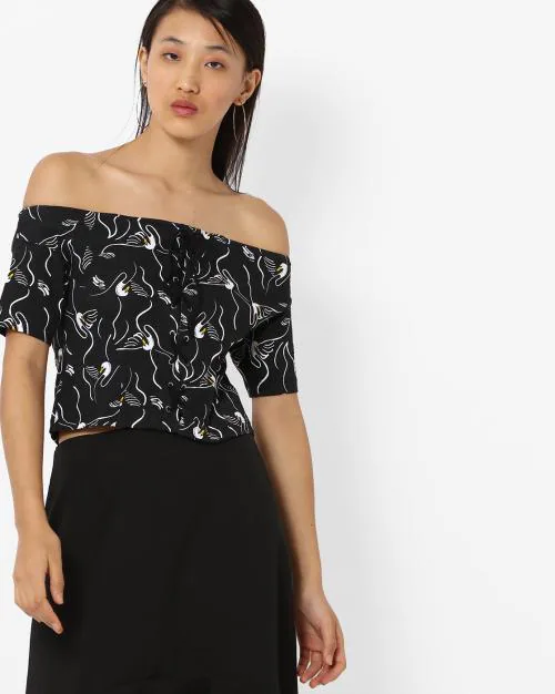 Swan Print Off-Shoulder Top