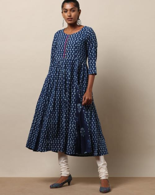 Printed Flared Kurta with Front Button Placket