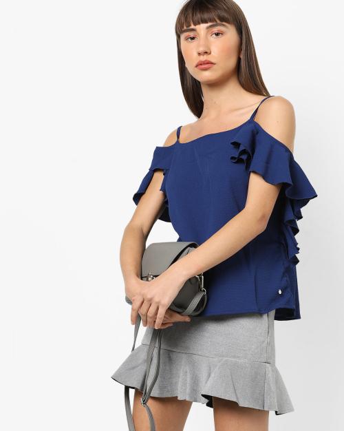 Strappy Cold-Shoulder Top with Ruffles