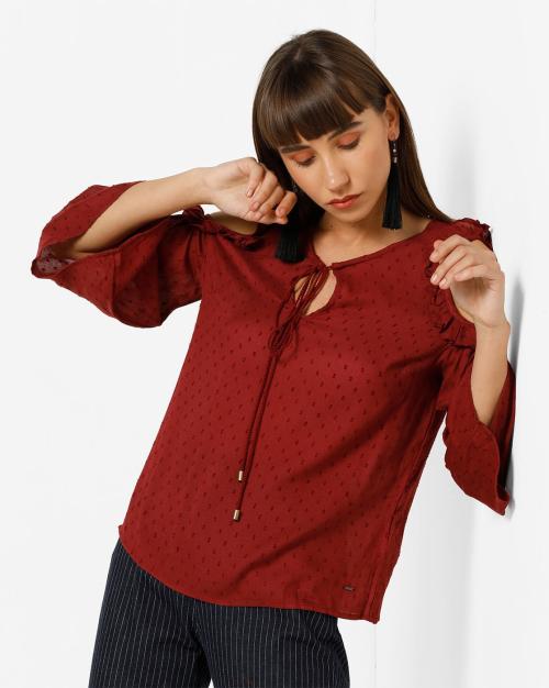 Cold-Shoulder Top with Tie-Up