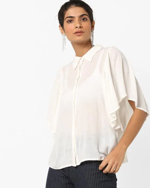 Crinkled Shirt with Flared Sleeves