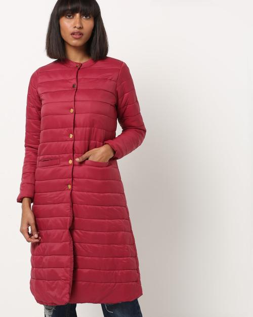 Quilted Longline Bomber Jacket with Insert Pockets