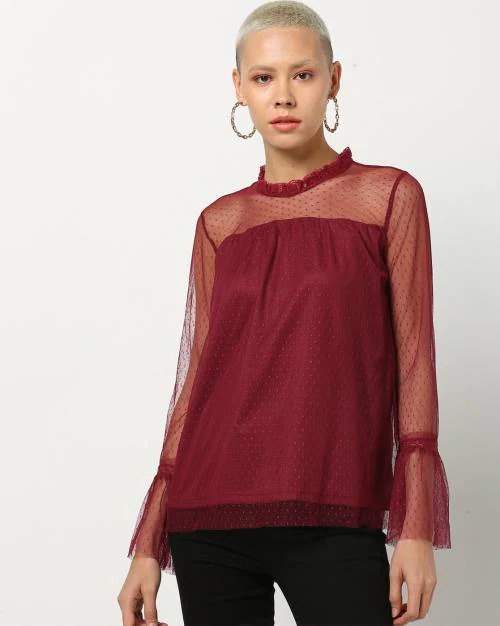 Sheer Flared Top with Swiss Dots