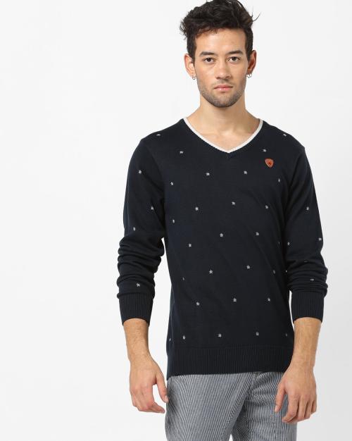 Printed Slim-Fit Cardigans with Contrast Neckline