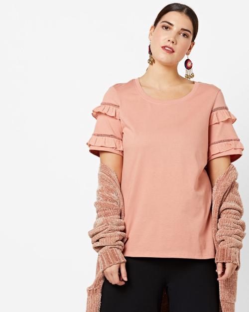 Crew-Neck Top with Tiered Sleeves