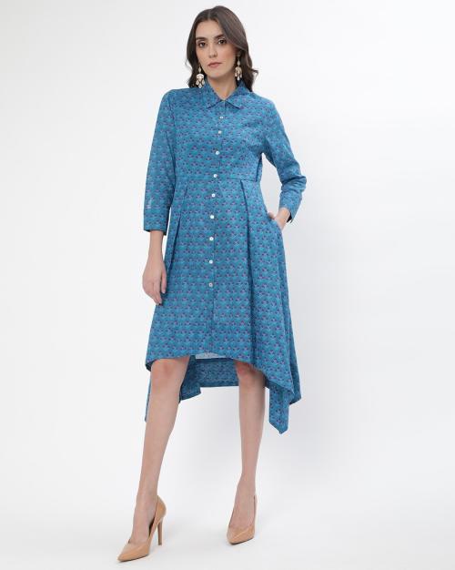 Printed Flared Shirt Dress