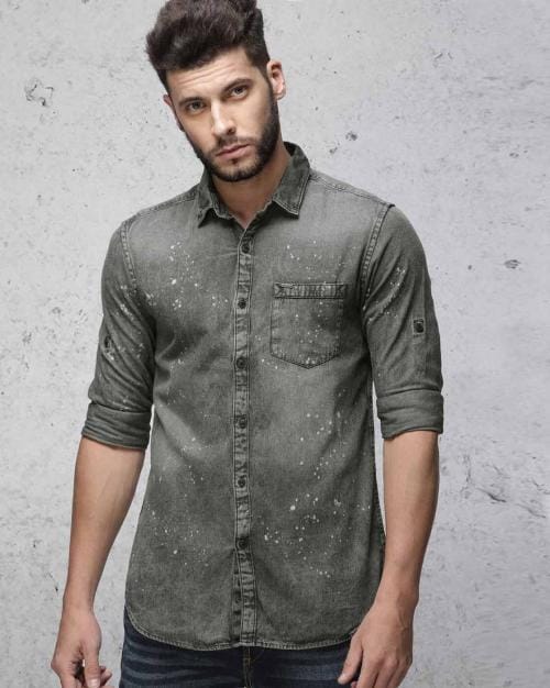 Stone-Wash Slim Fit Shirt