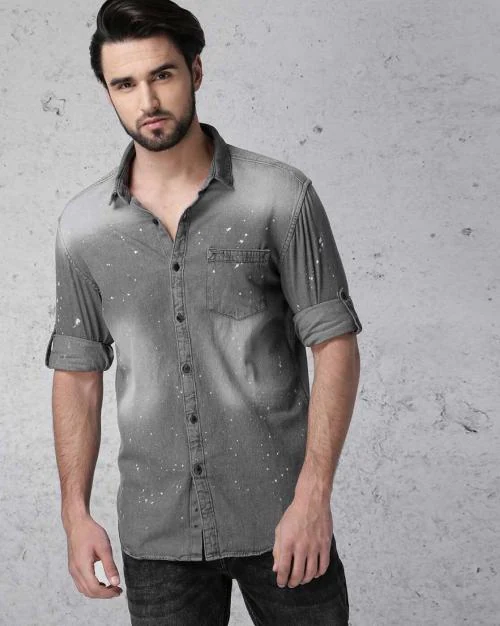 Stone-Wash Slim Fit Shirt