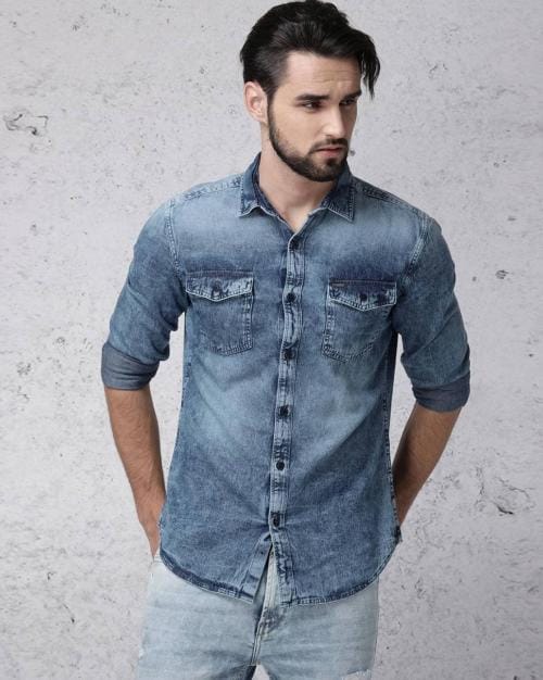 Washed Slim Fit Denim Shirt