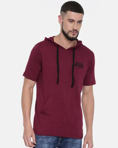 Slim Fit Hooded T-shirt with Kangaroo Pocket