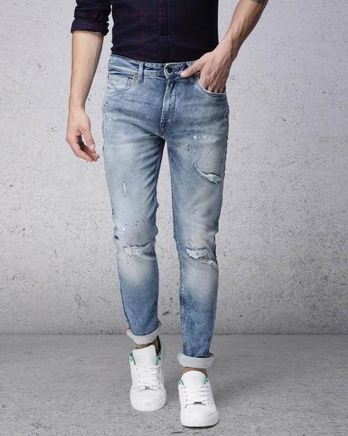 Washed Distressed Slim Fit Jeans