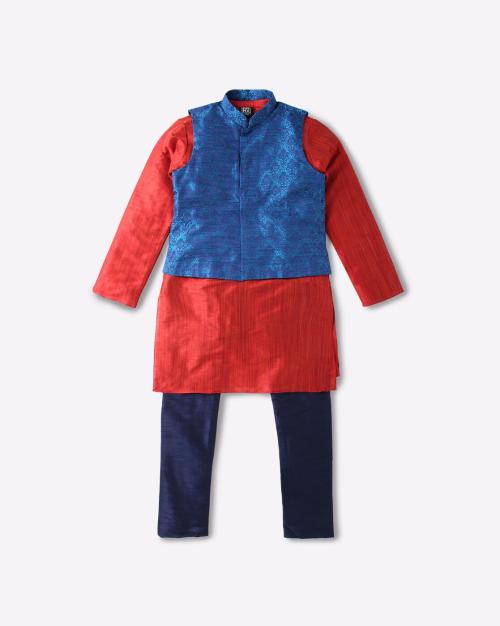 Kurta & Pyjama with Self-Patterned Vest