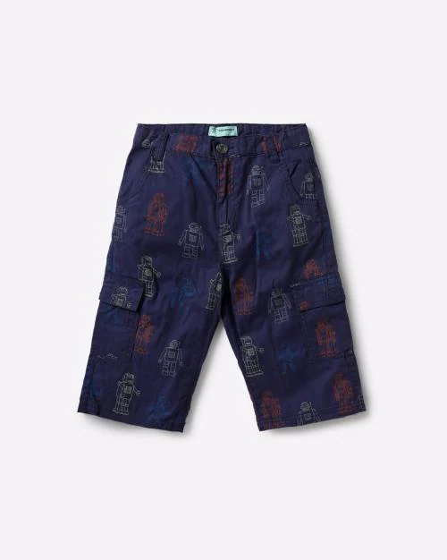 Robot Print Mid-Rise Cargo Shorts