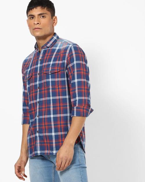 Checked Slim Fit Shirt with Flap Pockets JioMart