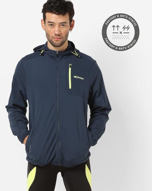 Running Zip-Front Hooded Jacket with Insert Pockets