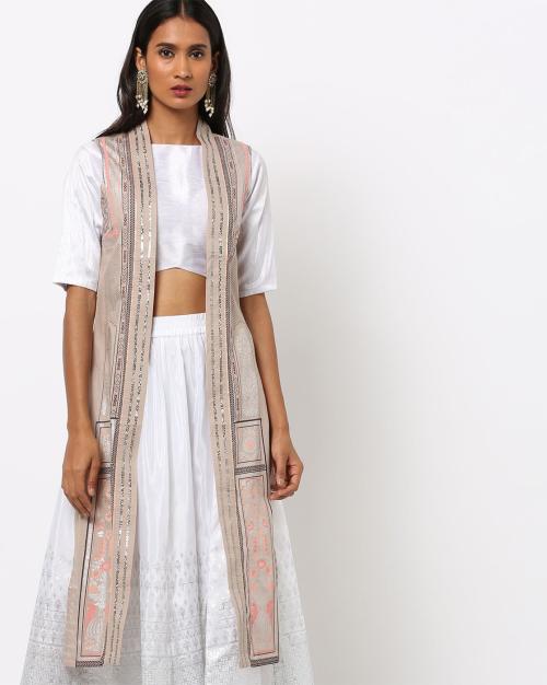 Sequin Embellished Open-Front Shrug