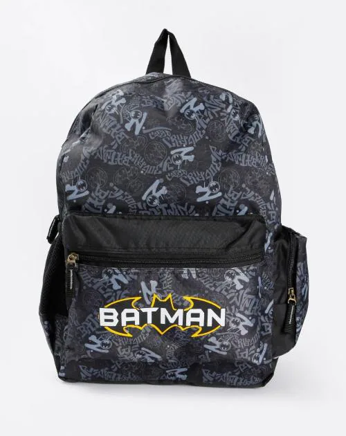 Batman Print Backpack with Zip Pockets