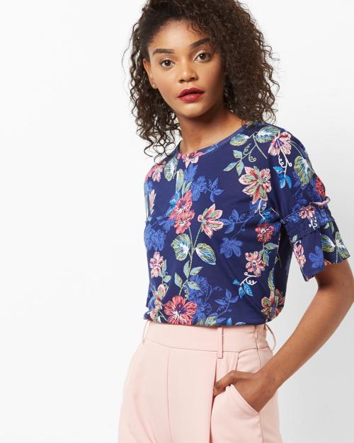 Floral Print Crew-Neck T-shirt