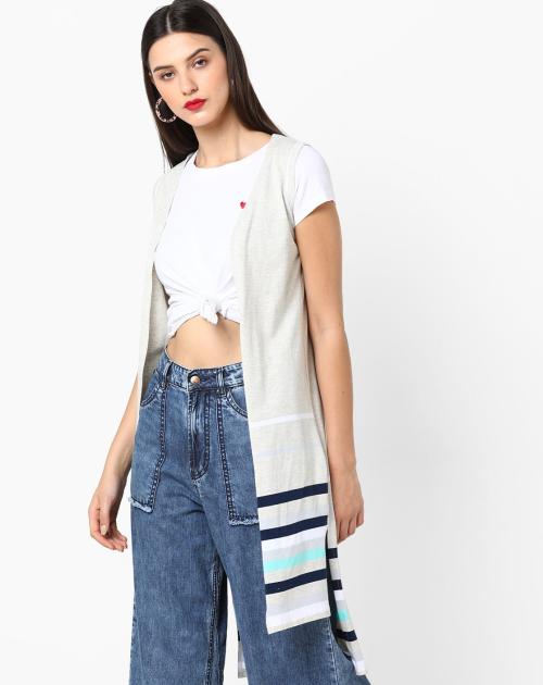 Longline Sleeveless Shrug with High-Low Hem