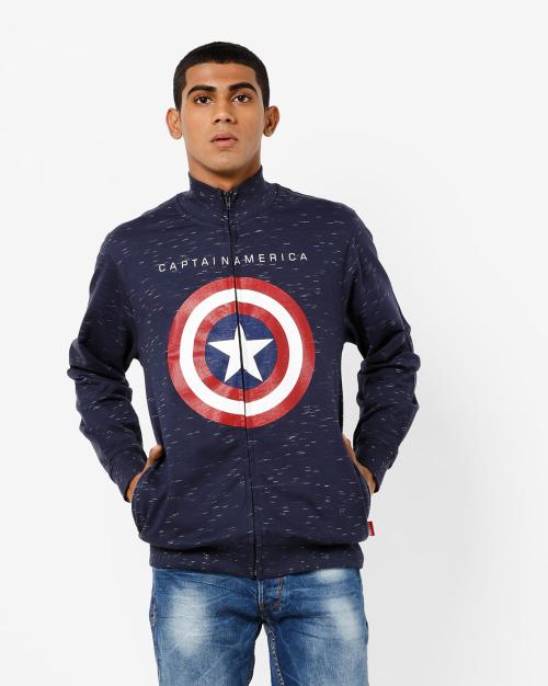 Captain America Print Zip-Front Sweatshirt