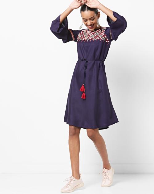 A-line Kurta with Mirror-Work Yoke