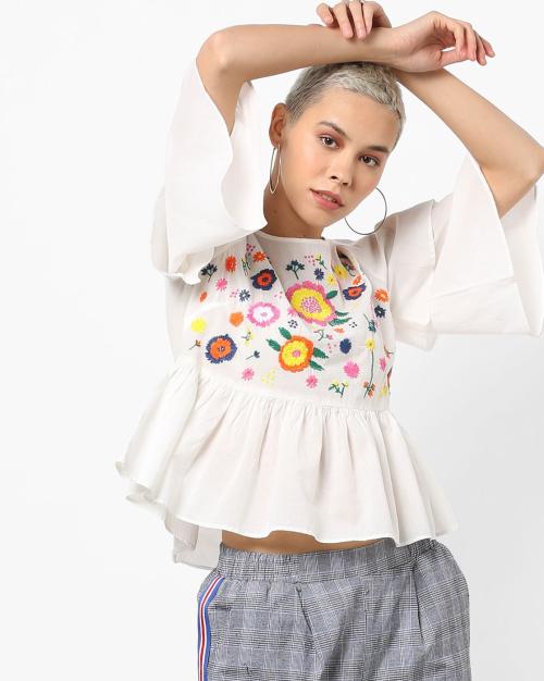 Floral Embroidered Kurti with Ruffles