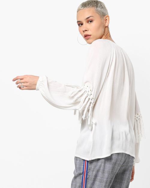 Peasant Top with Fringe Tassels