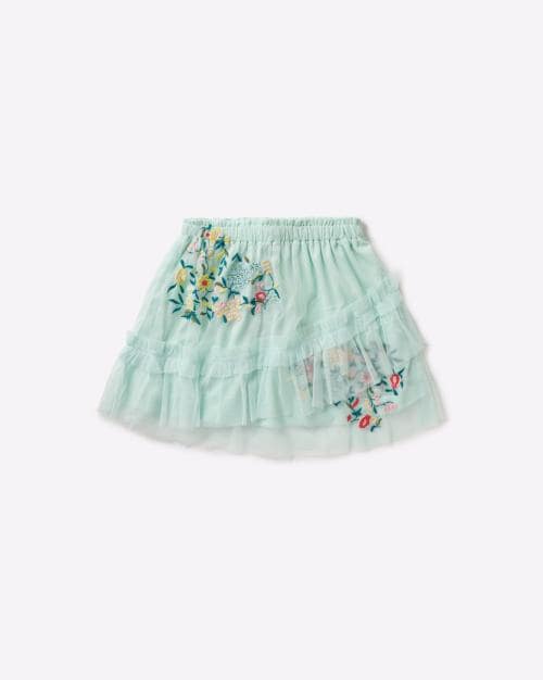 Panelled Flared Skirt with Floral Embroidery