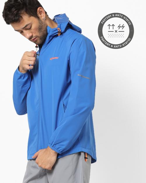 Wind Breaker Zip-Front Hooded Jacket with Insert Pockets