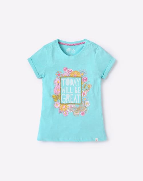 Graphic Print T-shirt with Upturned Sleeve Hems