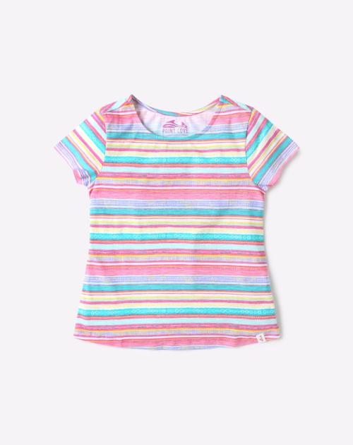 Striped Cotton T-shirt with Curved Hem