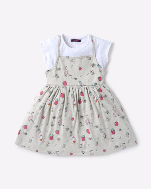 Printed Twofer Dress with Cap Sleeves