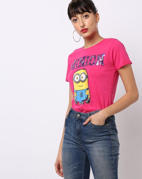 Minion Print Crew-Neck T-shirt