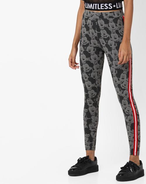 Mickey Mouse Print Tights with Contrast Stripes