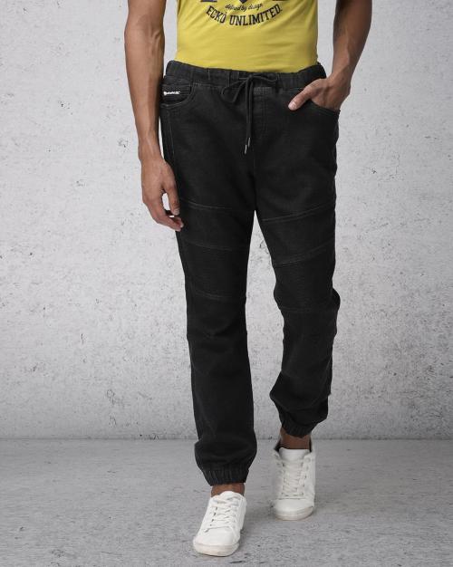 Panelled Jogger Jeans with Drawstring Waist
