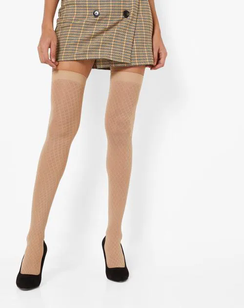 Checked Thigh-High Stockings