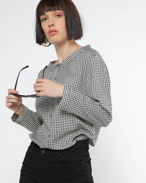 Gingham Checks Boat-Neck Shirt