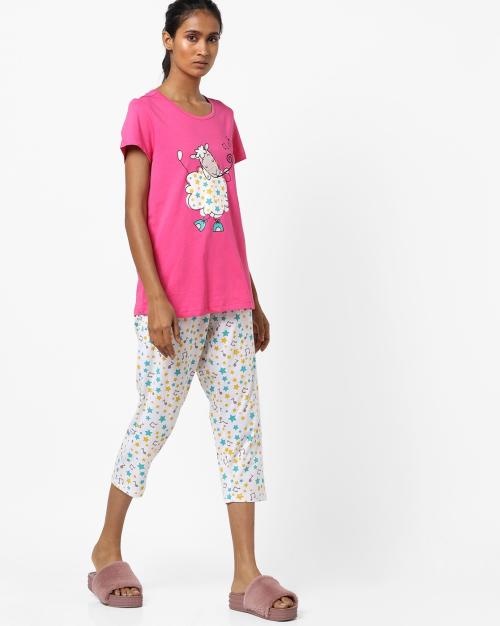 Printed T-shirt & Capri Loungewear Set