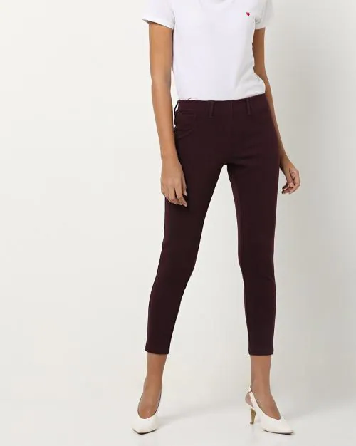Mid-Rise Straight Fit Pants with Elasticated Waist