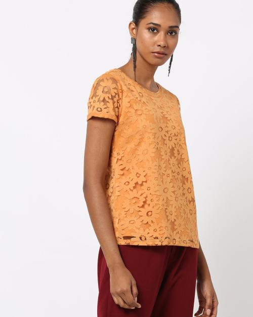 Floral Pattern Semi-Sheer Top