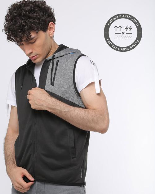 Sleeveless Running Zip-Front Hooded Jacket