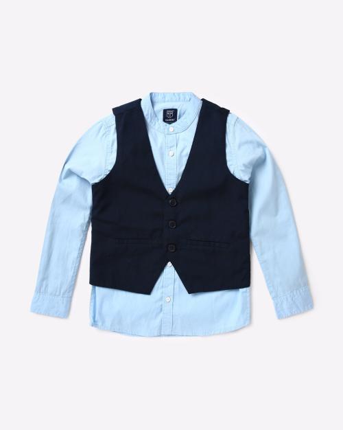 Shirt with Band Collar & Waistcoat Set