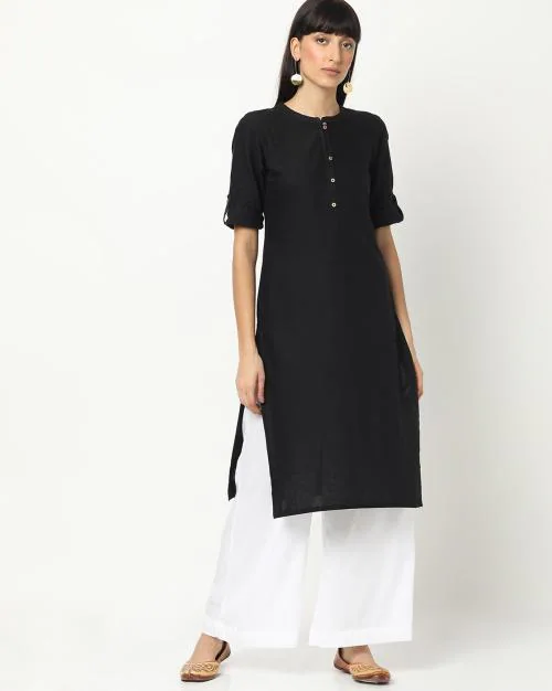 A-line Cotton Kurta with Side Slits