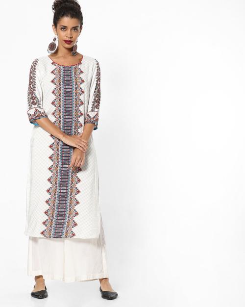 Printed Scoop-Neck Straight Kurta