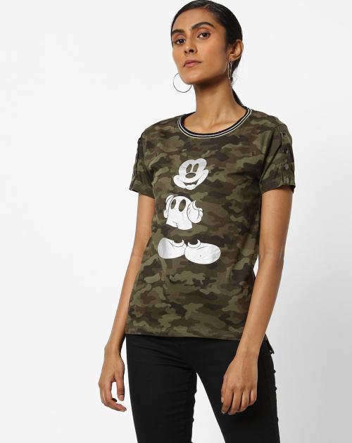 Camo Print Round-Neck Top