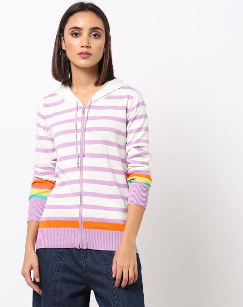 Striped Zip-Front Hoodie
