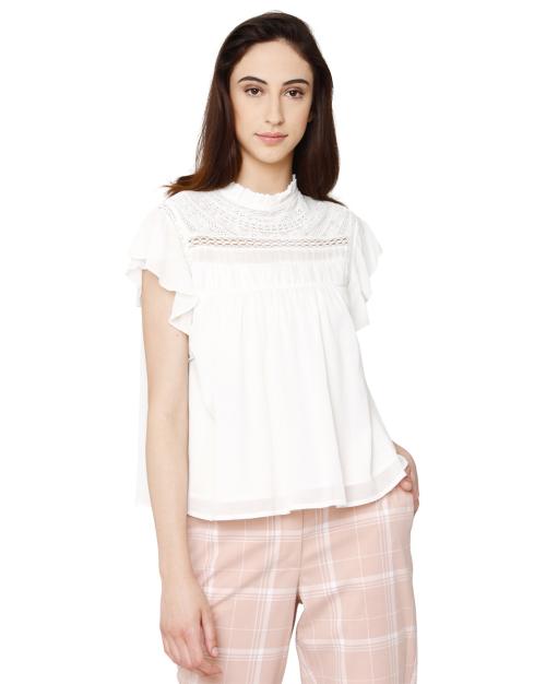 Semi-Sheer Top with Lace Yoke