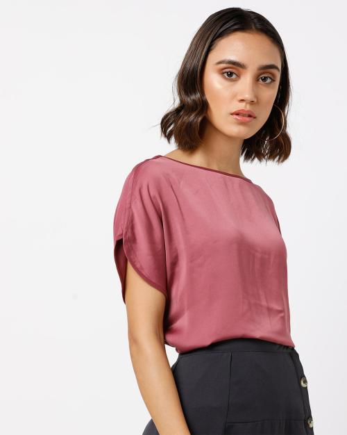 Boat-Neck Top with Extended Shoulder Sleeves
