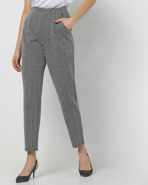 Chevron-Woven Pleat-Front Trousers
